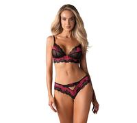 Selente Love & Fun Provocant Ensemble 3 pièces: Soutien-Gorge, Slip et Bandeau pour Les Yeux en Satin, Magenta/Noir, S-M