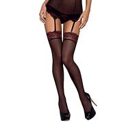 Selente Lovely Legs Bas porte-jarretelles séduisants pour femme Noir/bordeaux Taille S-M, Noir/bordeaux, S-M