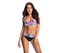 Selente My Secret K8008 Maillot de Bain Taille Haute Shaping Femme 2 pièces/Bikini Grande Taille, Bonnets C-H, Bikini Noir/Blanc Floral, 100D/Slip XL