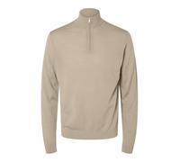 SELETED HOMME SLHTRAY LS Knit Merino Demi-Zip Noos, Beige, M