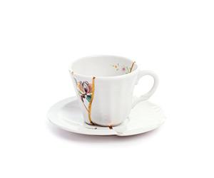 Seletti Kintsugi Tasse avec Soucoupe en Porcelaine et Or 24 carats Mod. 3