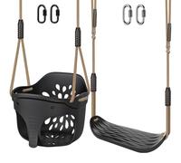 SELEWARE Ensemble de balançoire Noire pour Enfant - Siège de balançoire Robuste à Dossier Haut et balançoire d'arbre pour Enfants avec Cordes réglables, Ensemble de balançoire d'aire de Jeux pour
