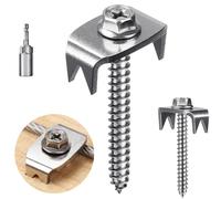 SELEWARE Lot de 50 clous de clôture réutilisables en acier inoxydable pour treillis métallique et clôture tissée, fixations de clôture avec fixateur de fil, faciles à installer et à enlever avec