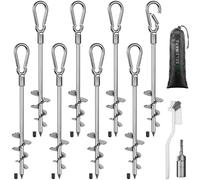 SELEWARE Lot de 8 piquets d'ancrage au Sol pour Trampoline d'extérieur - Piquets de Tente Camping - en Acier Inoxydable - Ancre de tempête Solide - pour balançoire, randonnée, Trampoline, Tente, abri