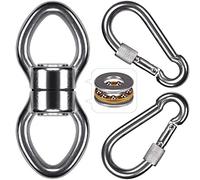 SELEWARE Pivotant pivotant à roulement Silencieux avec 2 mousquetons, Accessoire de Suspension de Dispositif Rotatif à 360 ° en Acier Inoxydable pour balançoire d'arbre,Corde à Grimper, Yoga