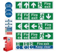 Self-Adhesive Fire Exit Stickers - 21 Pieces, Material, Clear Instruction Graphics, Emphasized Colors | Sign Kit for Home, Office, Classroom, and Household Safety, Easily Visible in Emergencie