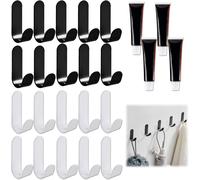 Self Adhesive Hooks,20 Self Adhesive Hooks,No Drilling Required For Cabinet,Suitable For Bathroom,Kitchen,Living Room,With Extra Stickers And Glue (Black And White)