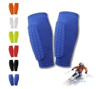 Self Adhesive Ski Shin Guards, Breathable Elastic Anti-Collision Leggings, Slip on Ski-Shields with Honeycomb Pads, Shin Pads Cover for Sports (Blue,M)
