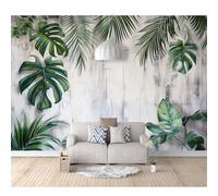 Self-adhesive Wallpaper 3D Custom Mural Green tropical plants with gray leaves 100x70cm Wall Art Decor Sticker Home Decorations for Adult Bedroom Living Room Stickers