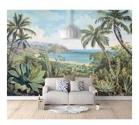 Self-adhesive Wallpaper 3D Custom Mural The beach is green with palm trees 100x70cm Wall Art Decor Sticker Home Decorations for Adult Bedroom Living Room Stickers