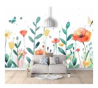 Self-adhesive Wallpaper 3D Custom Mural Watercolor flowers, grasses, butterflies, simplicity 100x70cm Wall Art Decor Sticker Home Decorations for Adult Bedroom Living Room Stickers