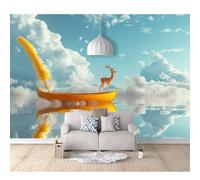 Self-adhesive Wallpaper 3D Large Wall Murals Painted Fantasy fairy tale animal deer golden boat 100x70cm Sticker For Adults Room Picture Art Decor Paintings Living Bedroom Posters