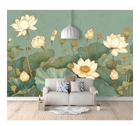 Self-adhesive Wallpaper 3D Large Wall Murals Painted Vintage floral lotus teal 100x70cm Sticker For Adults Room Picture Art Decor Paintings Living Bedroom Posters