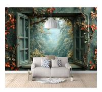 Self-adhesive Wallpaper 3D Mural Paper Bedroom Wall Decorative Forest scenery outside the window 100x70cm Living Room for Photo Art