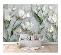 Self-adhesive Wallpaper 3D Wall Murals Tulip flowers and leaves gray 100x70cm Photo Decor Paintings Mural Suitable for Living Room and Bedroom Tv Background