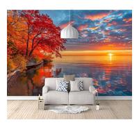 Self-adhesive Wallpaper Murals Lake, forest, nature, scenery, sunset 100x70cm Wall Art Home Decor For Bedroom Living Room Classroom Office Decaoration Photo