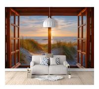 Self-adhesive Wallpaper Wall Stickers Scenic window beach 100x70cm Mural 3D For Living Room Bedroom Restaurant Office Photo Decoration Tv Background Art Poster