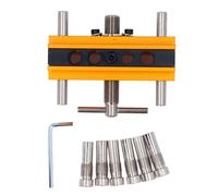 Self Centering Doweling Jig Kit, Drill Guide Jig Block, Metric Adjustable Width Drilling Guide Wth 6 Bushings for Straight Holes (Gold)