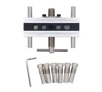 Self Centering Doweling Jig Kit, Drill Guide Jig Block, Metric Adjustable Width Drilling Guide Wth 6 Bushings for Straight Holes (Silver)