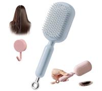 Self-Cleaning Air Cushion Comb, Portable/Retractable/Larger Design, Dry and Wet Use, Anti Static, Ergonomic Pull Ring Air Cushion Massage Comb, for Detangling Curly/Thick Hair (Blue)