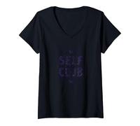 Self Club : Un Design Autonome pour Les Amateurs d'amour-Propre T-Shirt avec Col en V, Femme, Noir, XL