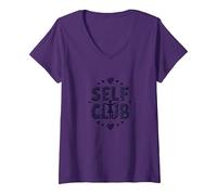 Self Club : Un Design Autonome pour Les Amateurs d'amour-Propre T-Shirt avec Col en V, Femme, Violet, XL