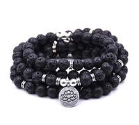 Self-Discovery Bracelet Mala Yoga 108 Perles Naturelles avec Charm Lotus (Lave(Lava))