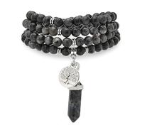 Self-Discovery Mala Arbre de vie charme, cadeau de bijoux faits à la main, 108 perles naturelles de marais bracelet Spirit collier avec Reiki quartz Hexagonal Prism pendentif (Labradorite)