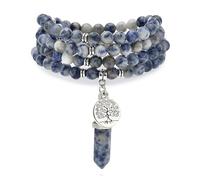 Self-Discovery Mala Arbre de vie charme, cadeau de bijoux faits à la main, 108 perles naturelles de marais bracelet Spirit collier avec Reiki quartz Hexagonal Prism pendentif (Sodalite)