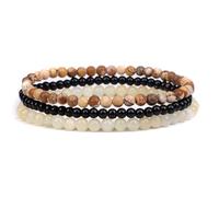 Self-Discovery Mala Ensemble de bracelets en pierres précieuses naturelles pour femme - Bijoux extensibles en perles de 4 mm, cadeau spirituel, One Size, Pierre, Pas de gemme