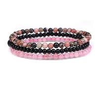 Self-Discovery Mala Set de Bracelets en Cristaux de Guérison pour Femmes - Bijoux Élastiques avec Perles de 4mm, Cadeau Spirituel (Quartz rose)