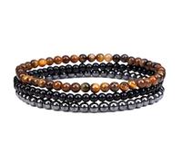 Self-Discovery Mala Set de Bracelets en Cristaux de Guérison pour Femmes - Bijoux Élastiques avec Perles de 4mm, Cadeau Spirituel (Oeil de tigre brun)