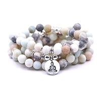 Self-Discovery Naturel 108 perles Mala Bracelet Collier Bijoux de Méditation avec Charme de Yoga, One Size, Pierre Amazonite
