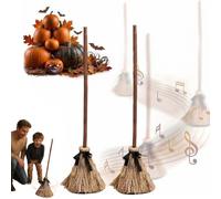 Self Floating Witches Broom Halloween Decor with Spooky Sound，2pcs | Floating Broom Halloween,Witches Broomstick Moving,Dancing Magic Witch Broom,Animated Light Up & Motion Sensor,for Indoor