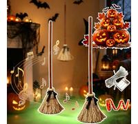 Self Floating Witches Broom Halloween Decor with Spooky Sounds，1pc