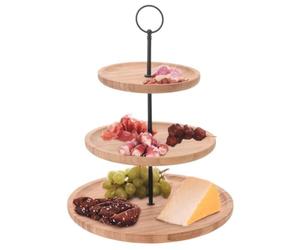 SELF IMPORT AGENCIES Présentoir à aliments en bambou à 3 niveaux de taille moyenne pour une utilisation en intérieur élégant en bois et métal