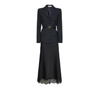 Self Portrait - Blazer à rayures avec jupe détachable en satin - Femme - Robes - Gris - Taille: 40 FR