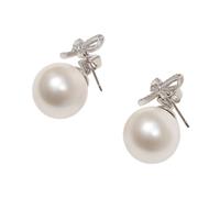 Self Portrait - Crystal Bow Pearl Back Earrings - Femme - Accessoires - Gris - Taille: ONE Size