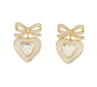Self Portrait - Boucles d'Oreilles Cœur en Cristal - Or - Femme - Accessoires - Jaune - Taille: ONE Size