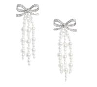 Self Portrait - Boucles d'Oreilles Grappe Cristal et Perle - Femme - Accessoires - Gris - Taille: ONE Size