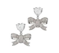 Self Portrait - Boucles d'oreilles pendantes cœur en cristal et - Femme - Accessoires - Gris - Taille: ONE Size