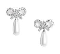 Self Portrait – Boucles d'oreilles femme nœud cristal et perles – Blanc – Taille unique