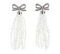 Self Portrait - Bow Beaded Waterfall Earrings - Femme - Accessoires - Gris - Taille: ONE Size