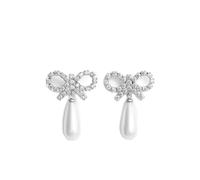 Self Portrait - Bow Pearl Earrings - Femme - Accessoires - Gris - Taille: ONE Size