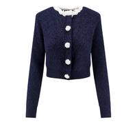 Self Portrait - Cardigan à boutons perle fleur - Femme - Pulls - Bleu - Taille: 38 FR