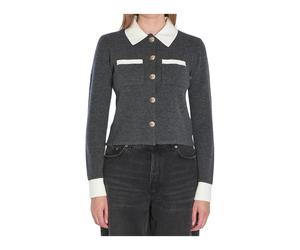 Self Portrait - Cardigan à col contrastant - Femme - Pulls - Gris - Taille: 38 FR