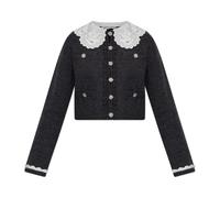 Self Portrait - Cardigan avec Col Amovible - Femme - Pulls - Gris - Taille: 36 FR