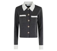 Self Portrait - Cardigan Col Contrasté en Gris et Blanc - Femme - Pulls - Gris - Taille: 40 FR