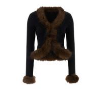 Self Portrait - Cardigan en maille à fausse fourrure - Femme - Pulls - Noir - Taille: 40 FR