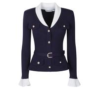 Self Portrait - Cardigan en maille côtelée bleu marine - Femme - Pulls - Bleu - Taille: 38 FR